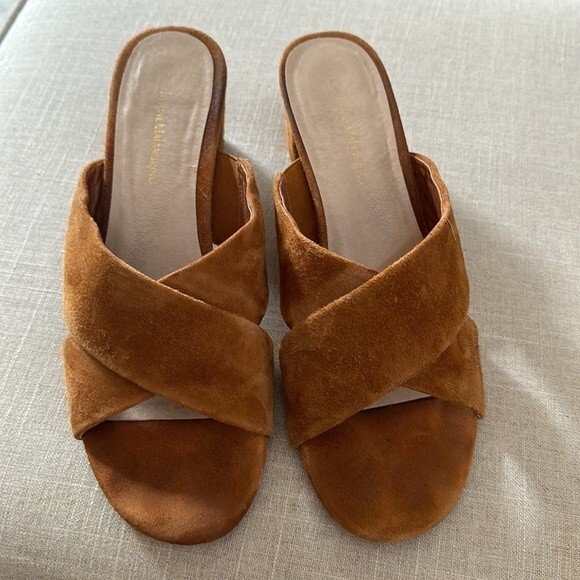 Catherine Malandrino Roxie Suede crisscross Block-Heel Mule Sandals Size 9 - Picture 3 of 9